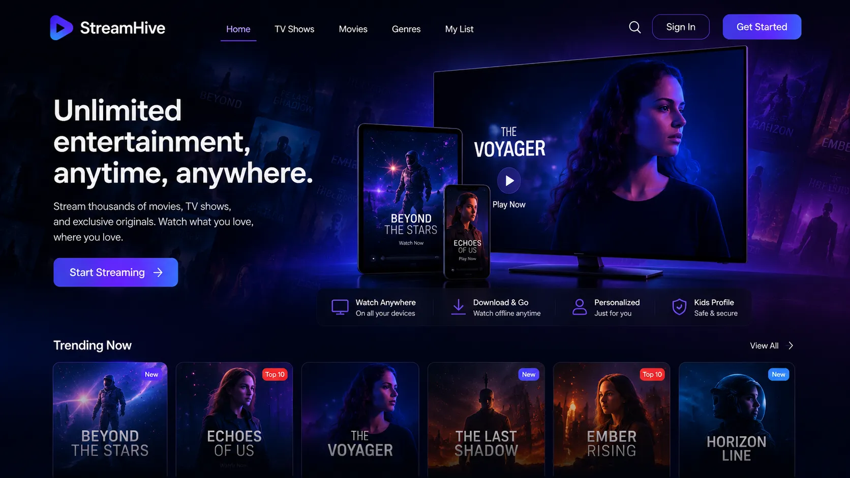 StreamHive — Video Streaming Landing Page